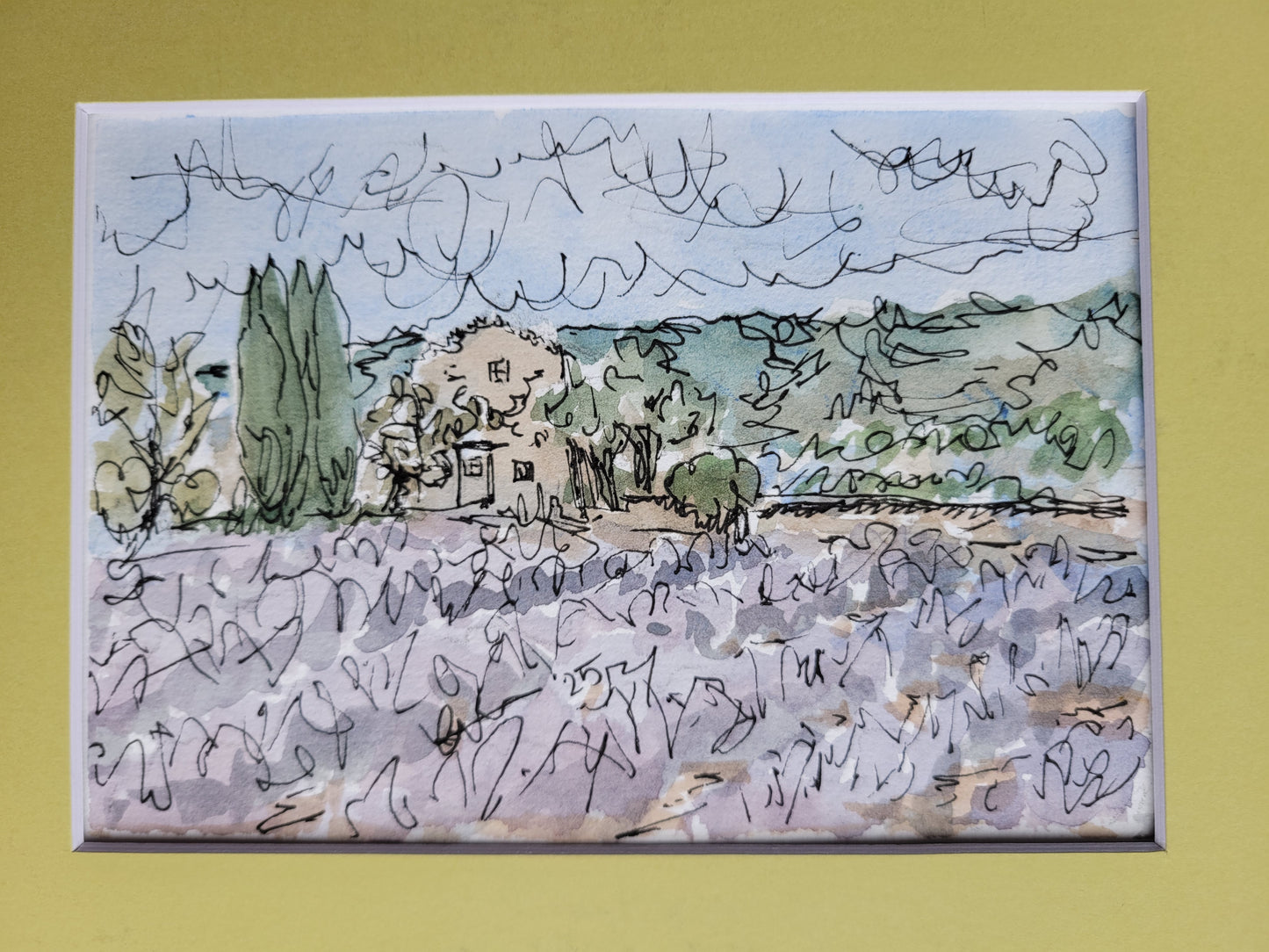 Lavender Villa - Sagefen Series Original Ink & Watercolor Art (5x7)