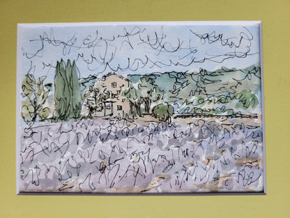 Lavender Villa - Sagefen Series Original Ink & Watercolor Art (5x7)