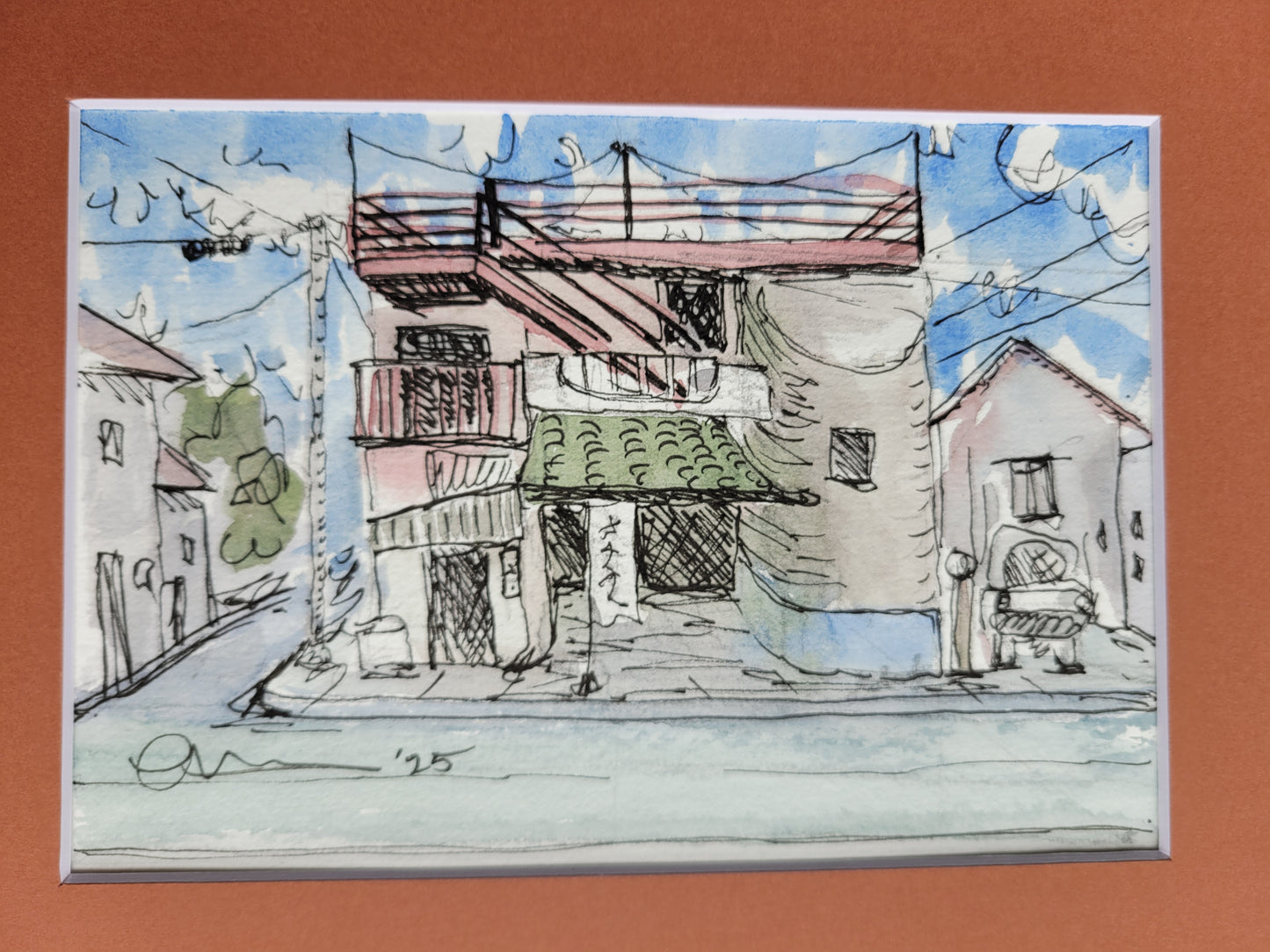 Tokyo Garage - Sagefen Series Original Ink & Watercolor Art (5x7)