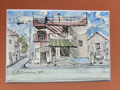 Tokyo Garage - Sagefen Series Original Ink & Watercolor Art (5x7)
