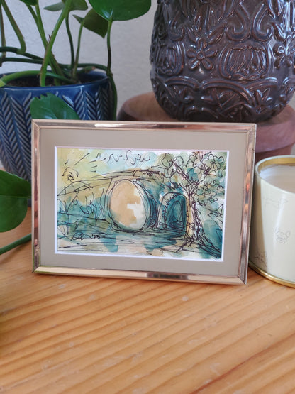 Resurrection Tomb - Original Ink and Watercolor Painting