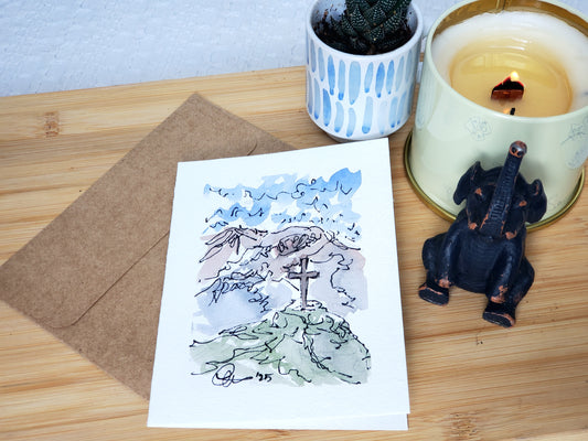 Cross on Golgotha Easter Card - Original Ink & Watercolor