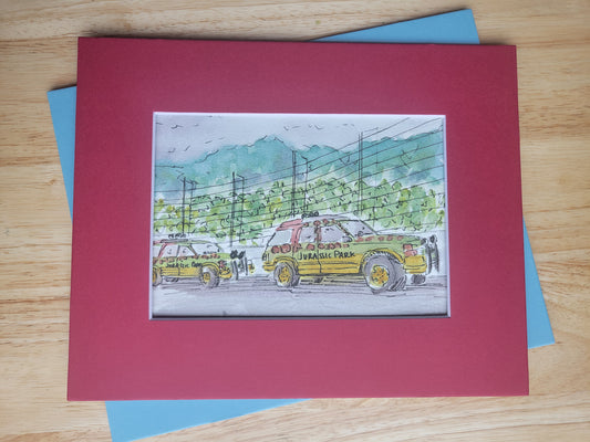 Objects in the Mirror - Jurassic Park Original Ink & Watercolor Art (5x7)