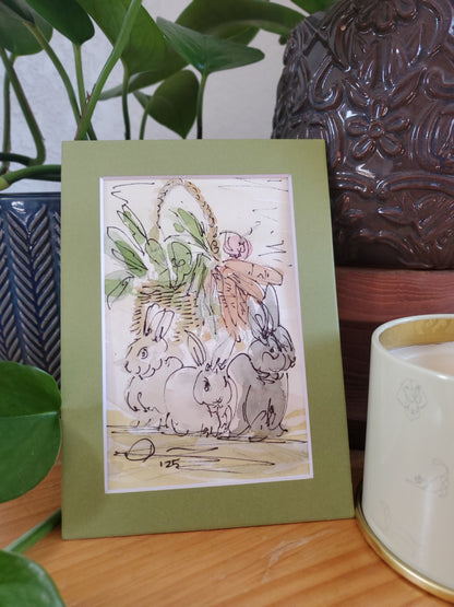 Bunny Harvest - Original Ink & Watercolor Paintings (4x6)