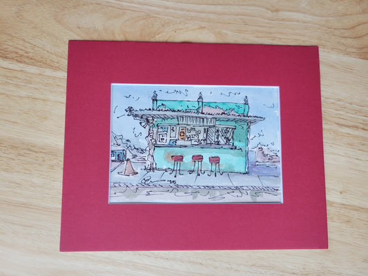 Sketchy Burger Joint - Sagefen Series Original Ink & Watercolor Art (5x7)