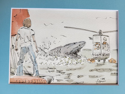 Disabled and Adrift - Jaws Movie Original Ink & Watercolor Art (5x7)