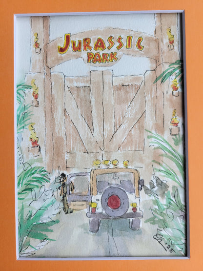 Gotta Go - Jurassic Park Original Ink & Watercolor Art (5x7)