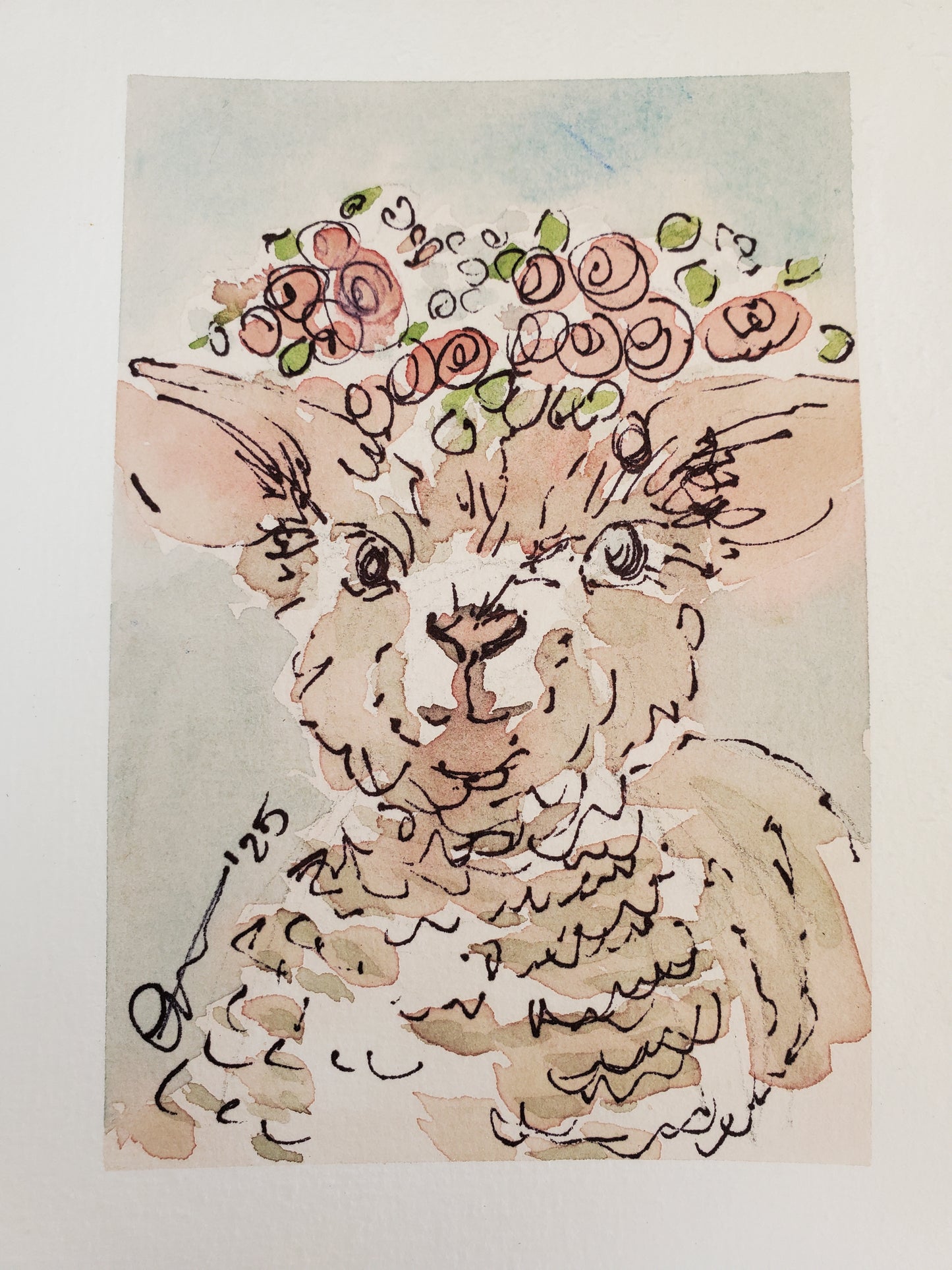 Whimsical Easter Lamb Greeting Card - Original Ink & Watercolor (4x6)