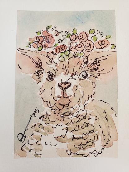 Whimsical Easter Lamb Greeting Card - Original Ink & Watercolor (4x6)