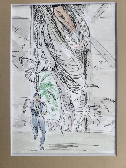 It's in the Cage! - Jurassic World Original Ink & Watercolor Art (5x7)