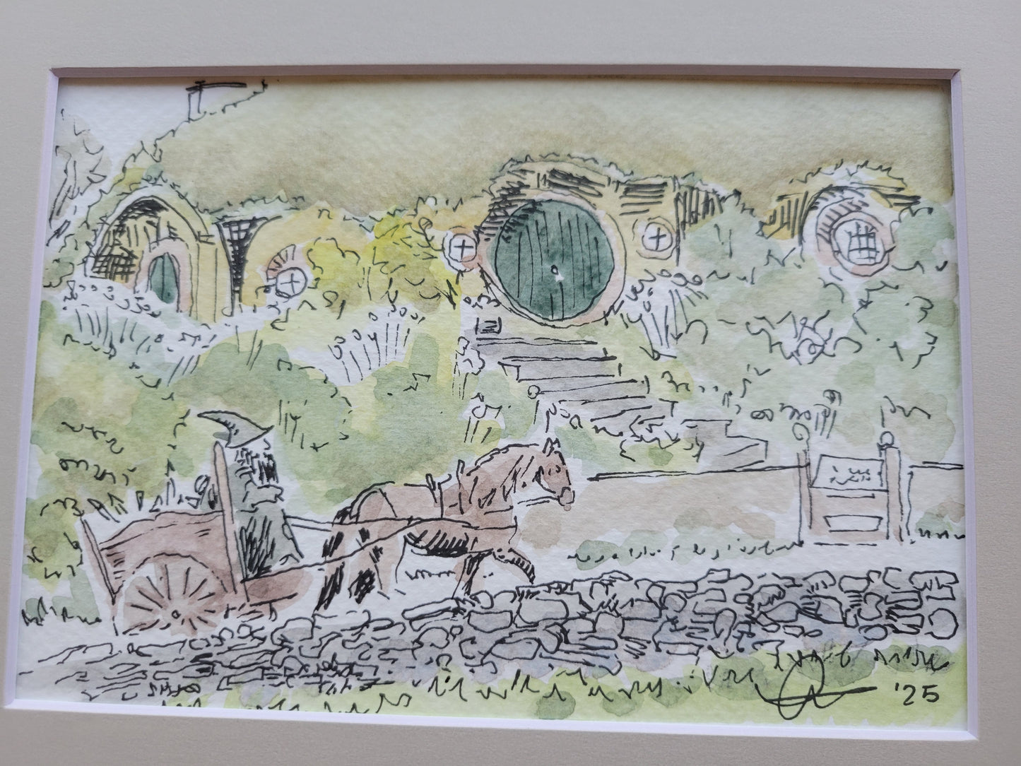 Hobbiton - Lord of the Rings LOTR Original Ink & Watercolor Artwork