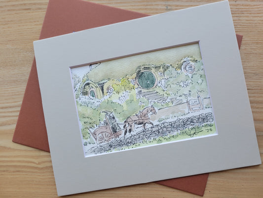 Hobbiton - Lord of the Rings LOTR Original Ink & Watercolor Artwork