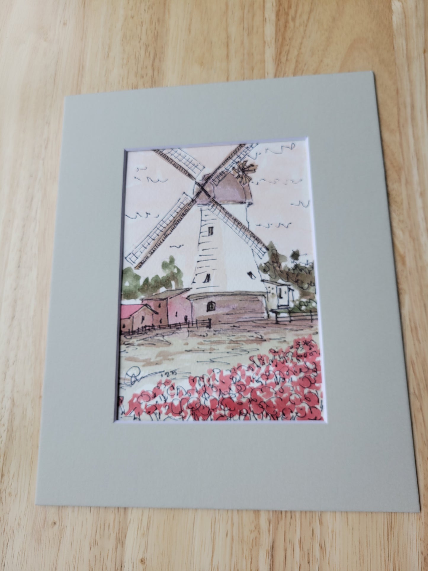 Windmill - Sagefen Series Original Ink & Watercolor Art (5x7)