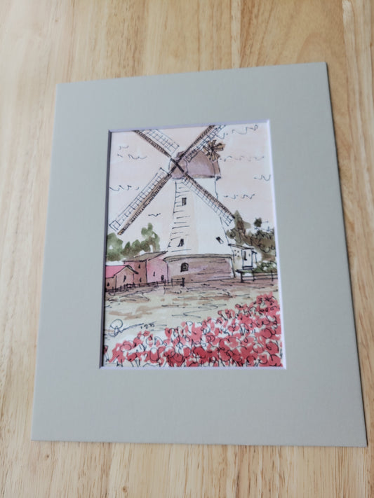 Windmill - Sagefen Series Original Ink & Watercolor Art (5x7)
