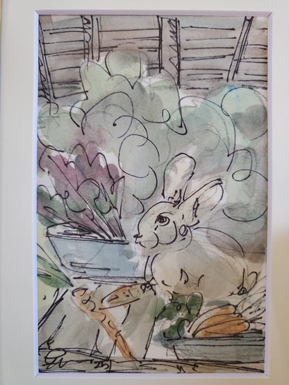 Bunny Harvest - Original Ink & Watercolor Paintings (4x6)