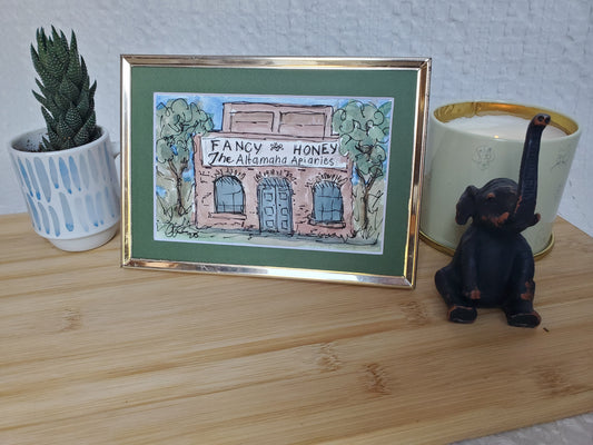 Fancy Honey Apiary Warehouse - Orignal 4x6 Matted Ink & Watercolor Art