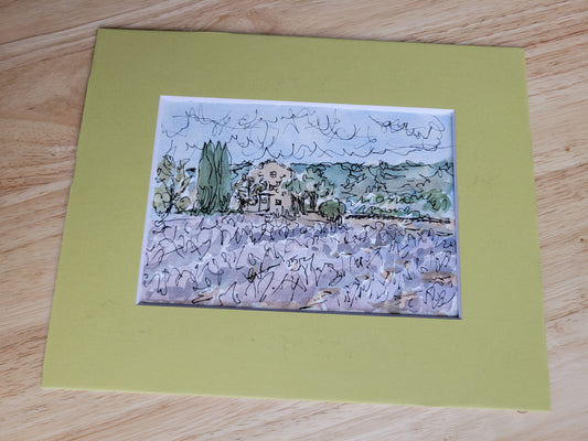 Lavender Villa - Sagefen Series Original Ink & Watercolor Art (5x7)